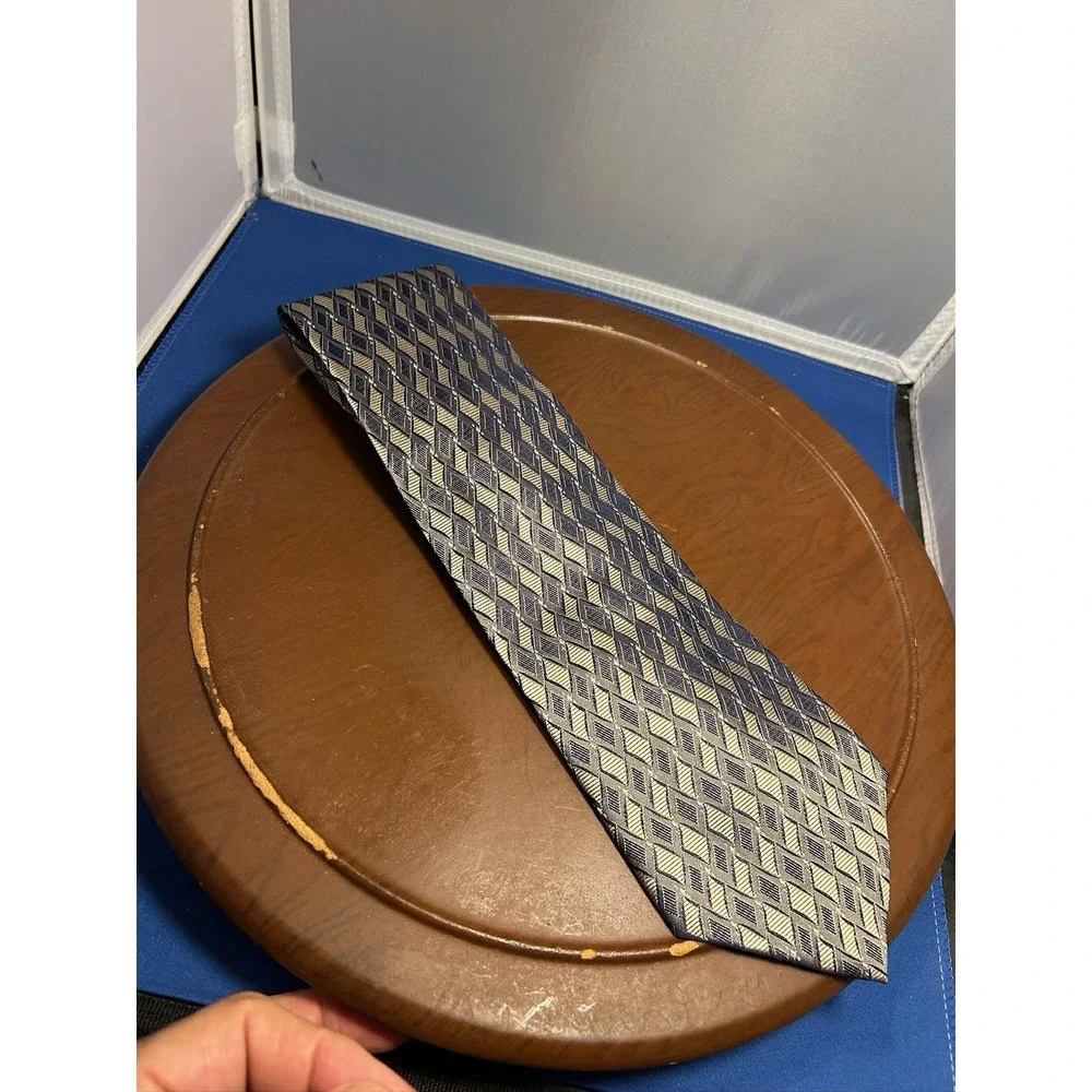 IV Front Silver Men's 100% Silk Tie‎ Abstract Geometric Necktie Extra Long